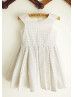 White And Black Polka Dots Print Heart Back Sweet Flower Girl Dress